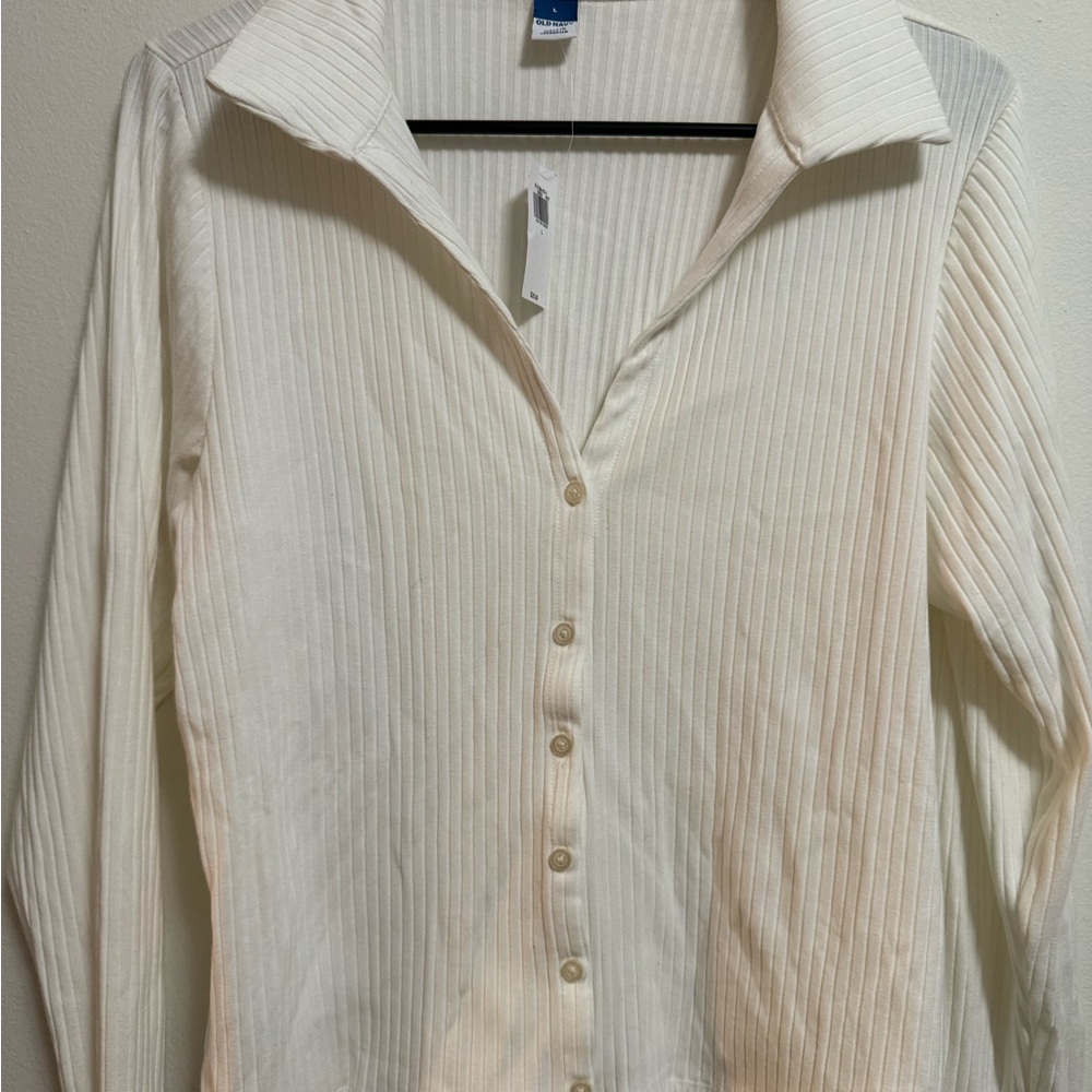 NEW - NWT - Old Navy Cream Ribbed Button-Down Shirt - Picture 5 of 6